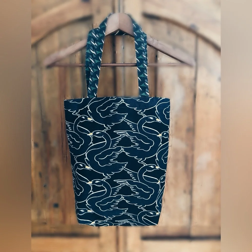 Tory Burch Curly Ribbon & Swan Reversible Cotton Canvas Tote | NIP